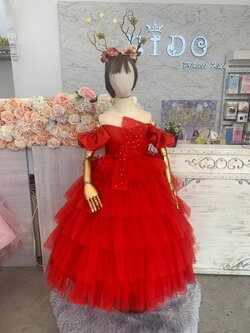 ชุดราตรีเด็ก(หน้าร้านอยู่รัชดา ลองได้ถ่ายรูปจากชุดจริง)W19088สีแดง กระโปรงยาว โอบไหล่