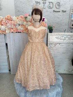 ชุดราตรีเด็ก(ร้านอยู่รัชดา ลองได้ถ่ายรูปจากชุดจริง)W19090 สีทอง ห้อยคริสตรัล กระโปรงยาว