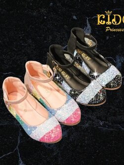 ssรองเท้าเด็ก(หน้าร้านอยู่รัชดา ลองได้)H037สีเรนโบว์ สีดำแนวเก๋ สายรัดรองเท้าประดับเพชรห้อยรูปดวงจันทร์ หลังปีน