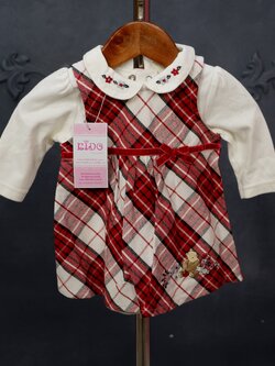 ชุดกันหนาวเด็ก*มีหน้าร้าน ตรงปก พร้อมส่ง*ZK08 เซ็ตเสื้อ2ชิ้น ลายสก็อตสีแดง แขนยาว มีถุงน่อง