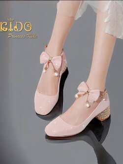 รองเท้าเด็ก(หน้าร้านอยู่รัชดา ลองได้)H143สีชมพู ประดับโบว์ห้อยมุก