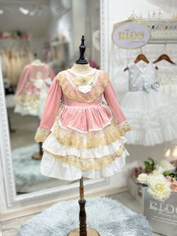 sชุดเดรสเด็ก(หน้าร้านอยู่รัชดา ลองได้ถ่ายรูปจากชุดจริง)W18405สีโอรส สีฟ้า สีแดง กระโปรงสั้น แขนยาว ลุคลูกคุณหนูหวานๆ