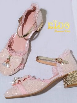 รองเท้าเด็ก(หน้าร้านอยู่รัชดา ลองได้)H149สีชมพู ประดับโบว์ลูกไม้ มีสายคาด