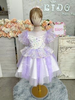 ชุดราตรีเด็ก(หน้าร้านอยู่รัชดา ลองได้ถ่ายรูปเองจากชุดจริง)W19159 สีม่วง กระโปรงสั้น แขนตุ๊กตา ฟูชั้นๆ