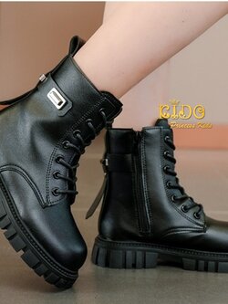 บูทเด็ก(หน้าร้านอยู่รัชดา ลองได้)H166 สีดำ ด้านหน้าร้อยเชือกข้อสั้น แบบเท่ๆ