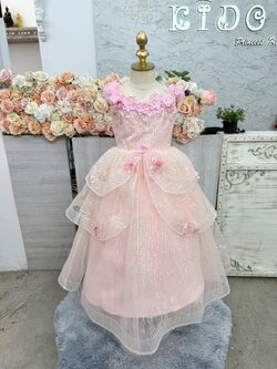 ชุดราตรีเด็ก(หน้าร้านอยู่รัชดา ลองได้ถ่ายรูปเองจากชุดจริง)W19130 สีชมพู กระโปรงยาว แขนสั้น ดอกไม้น่ารักๆวิ้งทั้งชุด