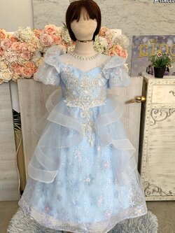 ชุดราตรีเด็ก(ร้านอยู่รัชดา ลองได้ถ่ายรูปจากของจริง)W19071 สีฟ้า แขนตุ๊กตา