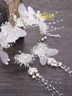 คาดผมเด็ก(หน้าร้านอยู่รัชดา)KF711 สีชมพู สีขาว คาดผมผีเสื้อพร้อมต่างหู