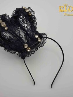 คาดผมเด็ก(หน้าร้านอยู่รัชดา)KF28 คาดผมเด็ก มงกุฎใหญ่ติดลูกไม้มีเพชร สีดำ