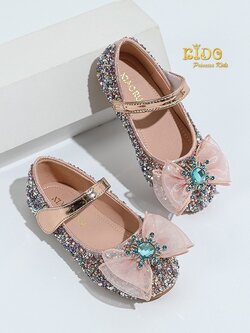รองเท้าเด็ก*มีหน้าร้านอยู่รัชดา ลองได้ เปลี่ยนได้ *H047สีโอรส ติดเลื่อมวิ้งๆ ระยิบระยับ แต่งด้วยโบว์สีหวานติดเพชร น่ารัก