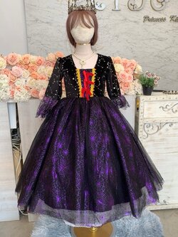 ชุดราตรีเด็ก(หน้าร้านอยู่รัชดา ลองได้ถ่ายรูปเองจากชุดจริง)W18997 สีดำ ฮาโลวีน แขนจั๊มตุ๊กตา กระโปรงยาว หรูหรา