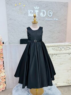 ชุดราตรีเด็ก(หน้าร้านอยู่รัชดา ลองได้ถ่ายรูปเองจากชุดจริง)W19254 สีดำ เอวเข็มขัด เรียบหรู