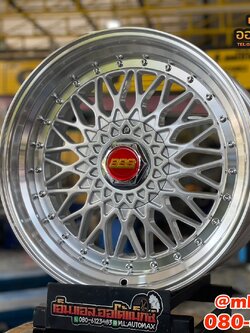 #ล้อแม็กซ์ใหม่ขอบ17" #BBS_RS 17x8.5 ET25 4x100 4x114.3 สีไฮเปอร์ซิลเวอร์ สติ๊กเกอร์สีแดง งานEmotionR