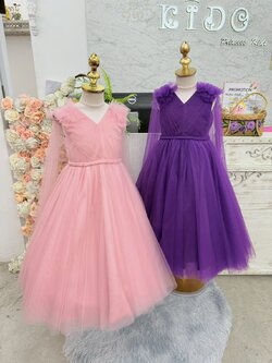 sชุดราตรีเด็ก(หน้าร้านอยู่รัชดา ลองได้ถ่ายรูปจากชุดจริง)W19248 สีม่วง ชมพู กระโปรงยาว แขนสั้น ตกแต่งด้วยผ้าคุมไหล่ซีทรู