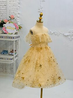 ชุดราตรีเด็ก*หน้าร้านอยู่รัชดา ลองได้ถ่ายรูปจากของจริง*W19213 สีทอง ตกแต่งด้วยกลิตเตอร์ สวยหรู หน้าสั้นหลังยาว