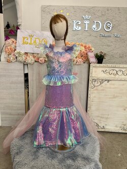 ชุดราตรีเด็ก(หน้าร้านอยู่รัชดา ลองได้ถ่ายรูปเองจากชุดจริง)W18940 สีฟ้า หางปลา ผ้าวิ้งเล่นไฟ สวยเก๋