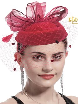 คาดผมเด็ก(มีหน้าร้านอยู่รัชดา)KF597 หมวกคาดผมเด็กสีแดงเข้มโบว์ตาข่ายประดับมุขปีกขนนก