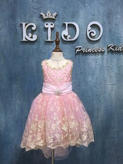 ชุดออกงานเด็ก(หน้าร้านอยู่รัชดา ลองได้ถ่ายรูปจากของจริง)F643 สีชมพูลูกไม้ทั้งตัวสุดหรู หน้าสั้นหลังยาว เดรสออกงานเด็ก