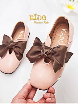 รองเท้าเด็ก*มีหน้าร้านอยู่รัชดา ลองได้ เปลี่ยนได้ *H086สีชมพู หนังเรียบ แต่งโบว์ด้านหน้า งานเรียบหรูน่ารักมาก