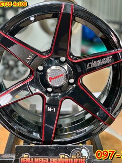 ล้อแม็กใหม่ขอบ15 Predator PD51 4รู100 กว้าง7 ออฟ35 สีดำของมิลลิ่งแดง ล้อไทย