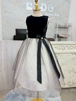 ชุดราตรีเด็ก(ร้านอยู่รัชดา ลองได้ถ่ายรูปจากของจริง)W19274 สีดำ ทูโทน กระโปรงยาว