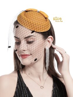 กิ๊บหมวกเด็ก(หน้าร้านอยู่รัชดา)KF599 กิ๊บหมวกเด็กสีเหลืองโบว์ตาข่ายประดับมุข