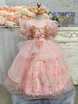 ชุดราตรีเด็ก(ร้านอยู่รัชดา ลองได้ถ่ายรูปจากชุดจริง)W19033 สีโอรส ประดับเกร้ดวิ้งๆ แขนตุ๊กตากระโปรงยาวฟู สวยน่ารักมากค่ะ