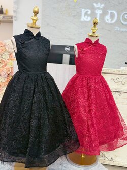 ชุดราตรีเด็ก(ร้านอยู่รัชดา ลองได้ถ่ายรูปจากของจริง)W19275 สีดำ สีแดง คอจีน กระโปรงยาว