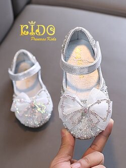 รองเท้าออกงานเด็ก(หน้าร้านอยู่รัชดา ลองได้)H137สีเงิน หน้าโบว์