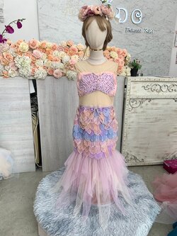 ชุดออกงานเด็ก(ร้านอยู่รัชดา ลองได้ถ่ายรูปจากชุดจริง)W18904 สีชมพู ชุดนางเงือกทรงหางปลาปักเกร็ดปลา อกซีทรู สวยหวานค่ะ