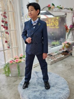 สูทเด็กผู้ชาย((หน้าร้านอยู่รัชดา ลองได้ถ่ายรูปจากชุดจริง)S126สีน้ำเงินเซ็ตสูท 5ชิ้นเซ็ตสไตล์อังกฤษ สูท เชิ้ต กั๊ก กางเกง หูกระต่าย