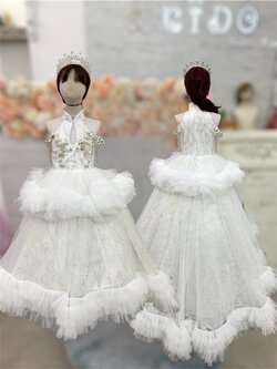 ชุดราตรีเด็ก(หน้าร้านอยู่รัชดา ลองได้ถ่ายรูปจากชุดจริง)W19116 สีขาว กระโปรงยาว แขนสั้น เอวฟูๆ