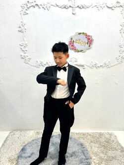 สูทเด็กผู้ชาย(หน้าร้านอยู่รัชดา ลองได้ถ่ายรูปจากชุดจริง)S167 สีดำ เซ็ตทักซิโด้5ชิ้น สูท เชิ้ต คาดเอว กางเกง หูกระต่าย