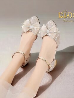 รองเท้าเด็ก(หน้าร้านอยู่รัชดา ลองได้)H142สีทอง ประดับด้วยโบว์ใหญ่ส้นทอง