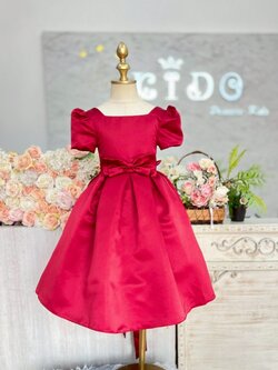 ชุดราตรีเด็ก(หน้าร้านอยู่รัชดา ลองได้ถ่ายรูปเองจากชุดจริง)W19196 สีแดง กระโปรงสั้น แขนตุ๊กตา เอวประดับเพชร