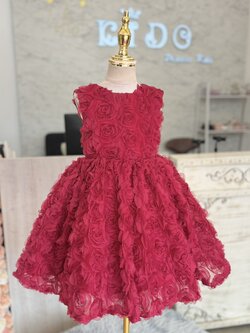 ชุดราตรีเด็ก ชุดเจ้าหญิง(ร้านอยู่รัชดา ลองได้ถ่ายรูปจากชุดจริง)W19271 สีแดง ลายกุหลาบ กระโปรงสั้น