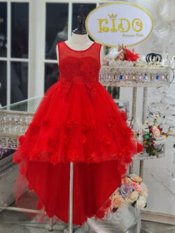 ชุดราตรีเด็ก(หน้าร้านอยู่รัชดา ลองได้ถ่ายรูปจากของจริง)H1794 สีแดง กระโปรงหน้าสั้นหลังยาว ติดดอกไม้หวานๆ ชุดเจ้าหญิงตัวน้อย