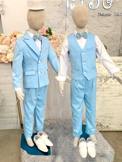 สูทเด็กผู้ชาย(หน้าร้านอยู่รัชดา ลองได้ถ่ายรูปจากชุดจริง)S182 สีฟ้าอ่อน เซ็ตสูท5ชิ้น สูท เสื้อเชิ้ต กั๊ก กางเกง หูกระต่าย