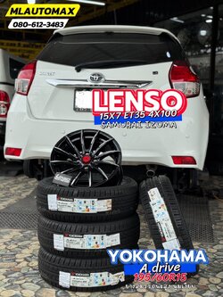 แต่งครบชุด ล้อพร้อมยาง TOYOTA_YARIS🚘🛞🐘#YOKOHAMA_A.driveA_195/60R15 🛞 #LENSO_SAMURAI IZUMA 15X7 ET35 4X100