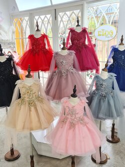 sชุดราตรีเด็ก***หน้าร้านอยู่รัชดา ลองได้ถ่ายรูปจากชุดจริง***N212สีแดงเข้ม สีเทา สีโอรส สีทอง กระโปรงสั้น