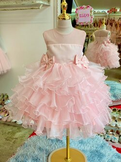 ชุดราตรีเด็ก(หน้าร้านอยู่รัชดา ลองได้ถ่ายรูปจากชุดจริง)W18842สีชมพู กระโปรงสั้นระบายชั้น พองฟู น่ารักๆ