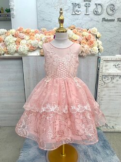 ชุดราตรีเด็ก(หน้าร้านอยู่รัชดา ลองได้ถ่ายรูปจากชุดจริง)B269สีโอรส กระโปรงลูกไม้ 2 ชั้น ติดกลิตเตอร์วุ้งวิ้ง