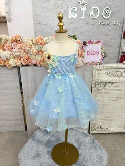 ชุดราตรีเด็ก(หน้าร้านอยู่รัชดา ลองได้ถ่ายรูปเองจากชุดจริง)W19123 สีฟ้า กระโปรงสั้น คอซีทรู แต่งดอกไม้ น่ารักมาก