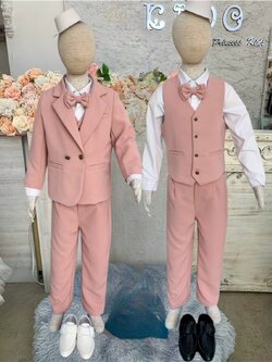 สูทเด็กผู้ชาย(หน้าร้านอยู่รัชดา ลองได้ถ่ายรูปจากชุดจริง)S180 สีชมพู เซ็ตสูท5ชิ้น สูท เสื้อเชิ้ต กั๊ก กางเกง หูกระต่าย
