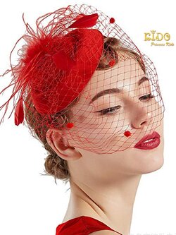 คาดผมเด็ก(มีหน้าร้าน)KF595 กิ๊บหมวกเด็กสีแดงติดตาข่ายขนนก