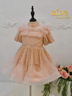 ชุดราตรีเด็ก(หน้าร้านอยู่รัชดา ลองได้ถ่ายรูปจากชุดจริง)W18670 สีโอรส แขนสั้น กระโปรงสั้น