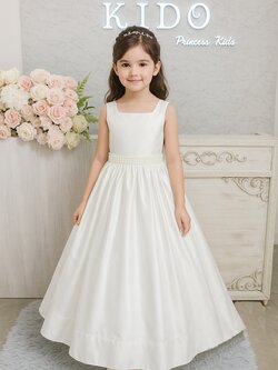 ชุดราตรีเด็ก ชุดเจ้าหญิง (*หน้าร้านอยู่รัชดา*)W19209 สีขาว เนื้อผ้าเงาหรู กระโปรงยาว คอเหลี่ยม