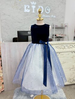 ชุดราตรีเด็ก(ร้านอยู่รัชดา ลองได้ถ่ายรูปจากของจริง)W19274 สีน้ำเงิน ทูโทน กระโปรงยาว