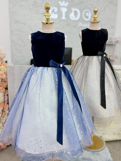 ชุดราตรีเด็ก(ร้านอยู่รัชดา ลองได้ถ่ายรูปจากของจริง)W19274 สีดำ สีน้ำเงิน ทูโทน กระโปรงยาว