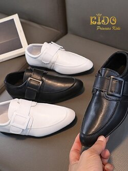 Sรองเท้าเด็กผู้ชาย(หน้าร้านอยู่รัชดา ลองได้)HM171 สีดำ ขาว หนังเงา คาดเข็มขัดหน้า